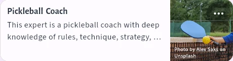 Pickleball Coach, an Xpert card from the app